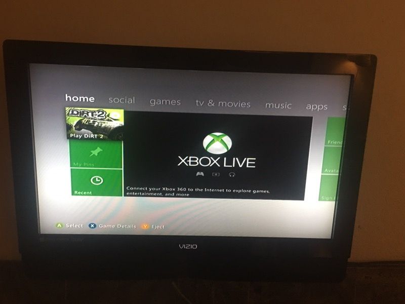 Visio Flat Screen TV & XBox 360, cordless controllers and approx 5 games