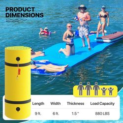 9' x 6' Floating Water Mat, 3 Layers Tear-Resistant XPE Foam Water Floating Pad for Swimming Pool Lake River Ocean Outdoor Water Activities, Yellow