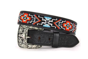 West Star Texas Beads Belt Genuine Leather Cowboy Longhorn Buckle Colorful Beads