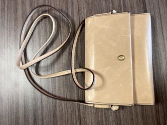 HOBO Leather mini crossbody. Taupe/Parchment. Snap Closure with Mirror and ID holder