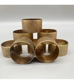 Vintage Textured Brass Napkin Rings Set of 8 Made in Hong Kong