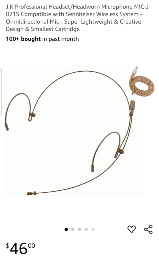 J K Professional Headset/Headworn Microphone Omnidirectional Mic - Super Lightweight & Creative Design & Smallest Cartridge. Msrp $46