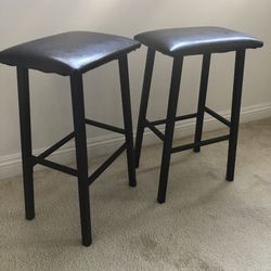 Bar Stools Leather And Metal 26” Black Set Of 2