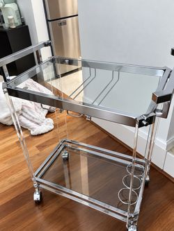 Vintage-Style Chrome & Mirrored Glass 2-Tier Bar Cart”