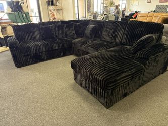 Black Corduroy Sleeper Sofa With Storage Chaise And Pull Out Bed 