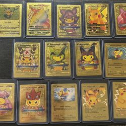 (14) 24k Gold Foil Pikachu Pokemon Cards 