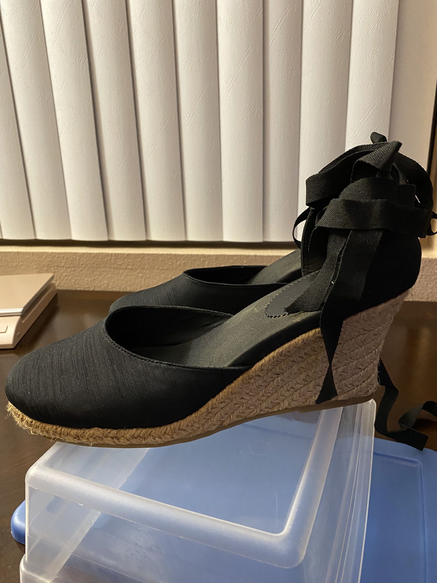 Covergirl Ankle Lace-Up Wedges, Black, Size 10