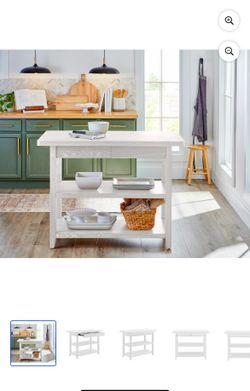 Better Homes & Gardens Reading Wood Kitchen Island with 2 Shelves and Drawers, White Color
