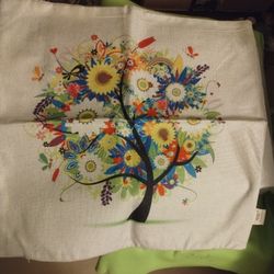 Pillow Cover Colorful Flower Tree About 17" 1/2 By 17" 