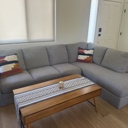 Living Spaces Gray Sectional Sofa Couch with right facing chaise