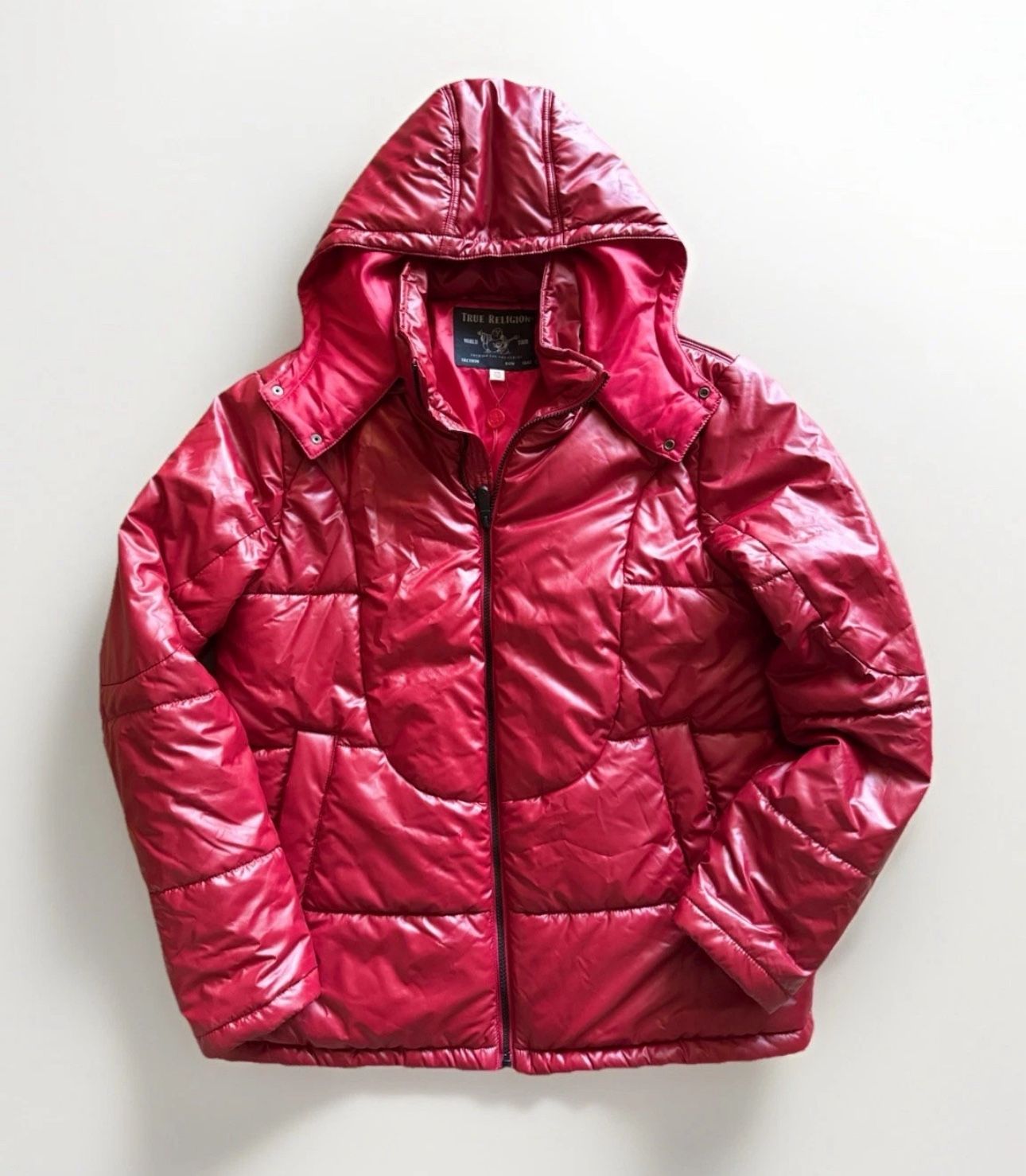 TRUE RELIGION #103122 Men's Medium Quilted Puffer Jacket Shiny Red