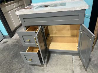 New 36” Grey Vanity Base | Solid Wood Doors