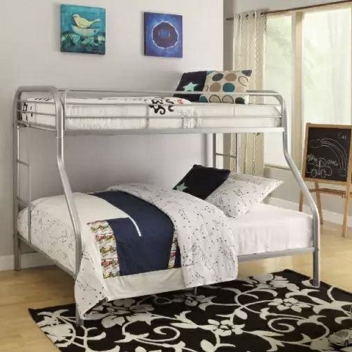 New Silver Metal XL Twin Over Queen Size Bunk Bed With Mattresses 