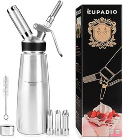 Stainless Steel Whipped Cream Dispenser, 500mL (1 Pint) Cream Whipper with Aluminum Head, 3 Stainless Steel Nozzles & Cleaning Brush for Coffee, Desse