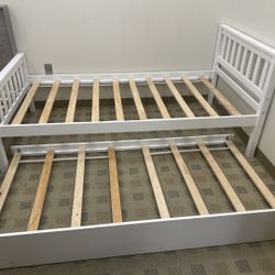 White Wooden Twin Bed Frame with Trundle