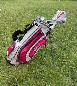 Top Flite XL Womens RH 7pc Golf Club Set Graphite w/ Stand Bag Pink/White/Gray