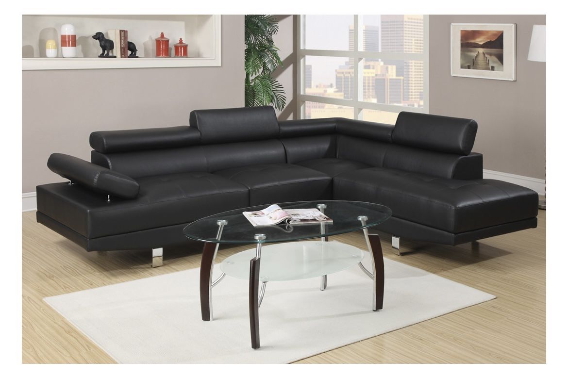 Black Faux Leather Sectional Sofa (Free Delivery)