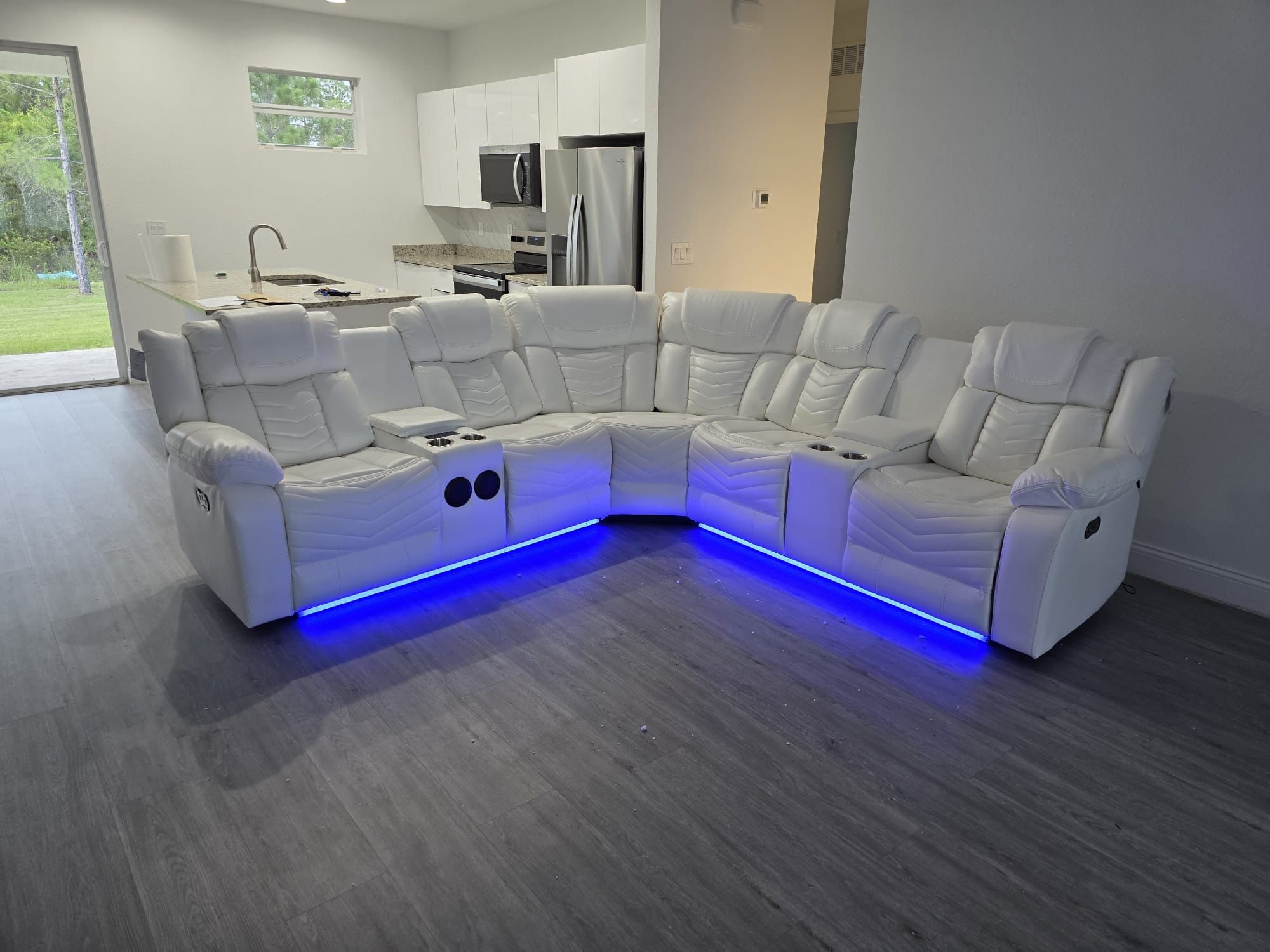 POWER RECLINING SECTIONAL SOFA WITH LED LIGHTS, SPEAKERS, USB PORTS, CUPHOLDERS AND STORAGE
