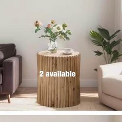 Natural Round MDF Cylindrical Coffee Table with Vertical Texture Relief Design