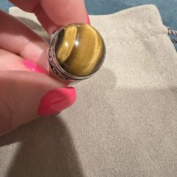 Sterling Silver - BALI Tiger's Eye Dome Filigree Band Ring Size 6.5 - 12g