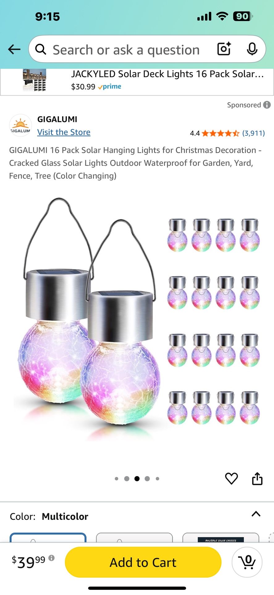 16 Pack Solar Hanging Lights for Christmas Decoration - Cracked Glass Solar Lights Outdoor Waterproof for Garden, Yard, Fence, Tree (Color Changing)