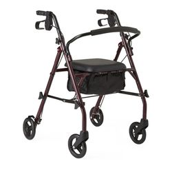 NEW Medline Steel Rollator Walker with Seat, Burgundy, 350 lb. Weight Capacity, 6"