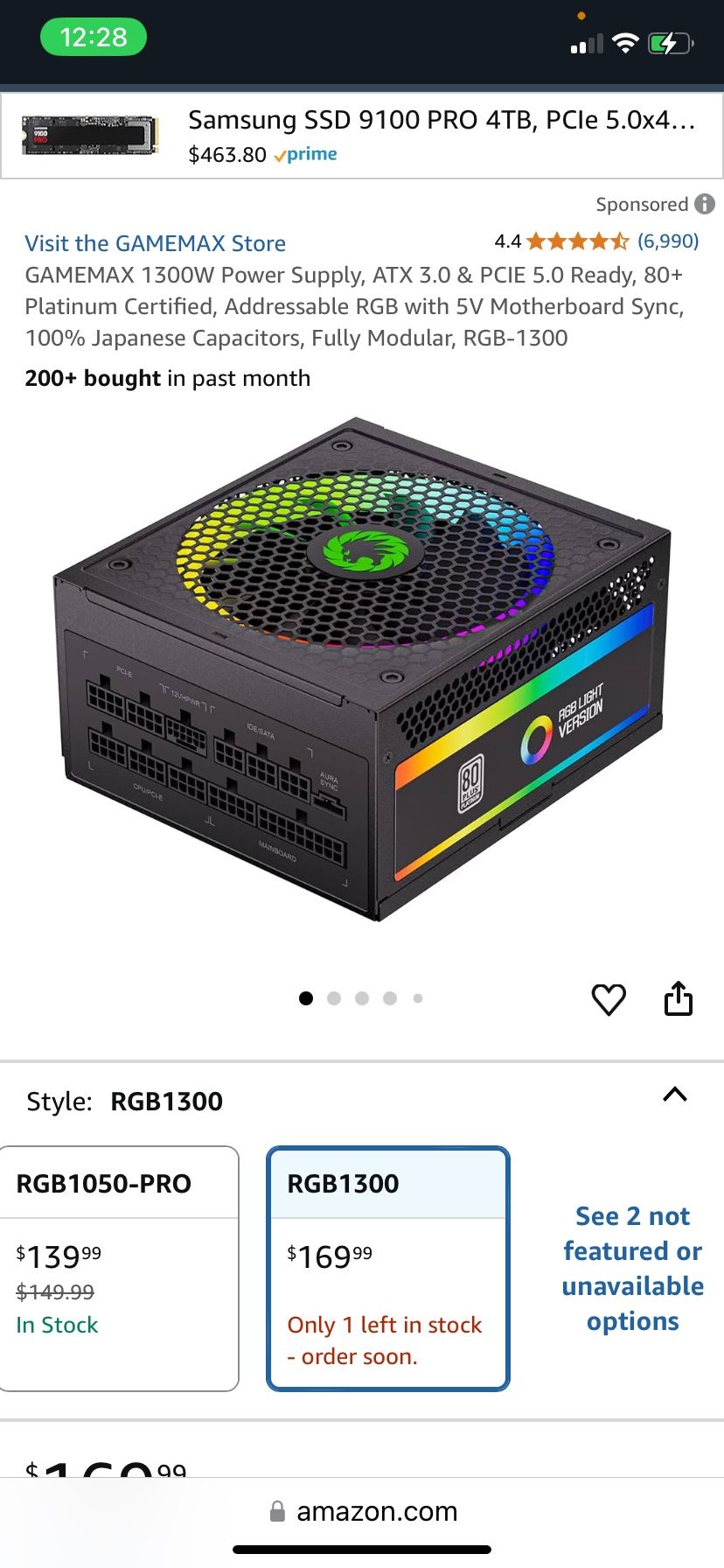 GAMEMAX 1300W Power Supply, ATX 3.0 & PCIE 5.0 Ready, 80+ Platinum Certified, Addressable RGB with 5V Motherboard Sync, 100% Japanese Capacitors, Full