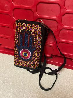 Small Black Fabric Crossbody Cell Phone Purse