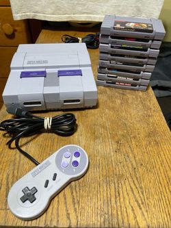 Super Nintendo SNES Console Bundle- 8 Games + Controller + Cables