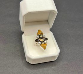 Nicky Bluter multi gemstone sterling silver 925 ring size 7