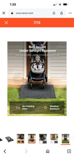 Rubber Threshold Ramp, 3" Rise Threshold Ramp Doorway, 3 Channels Cord Cover Rubber Solid Threshold Ramp, Rubber Angled Entry Rated 2200 Lbs Load