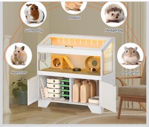 HOOBRO Large Hamster Cage, Acrylic Hamster Habitat with Storage Cabinet and Led Light Strip, Big Hamster Enclosure with Flip-Top Lid, Easy to Clean, 3