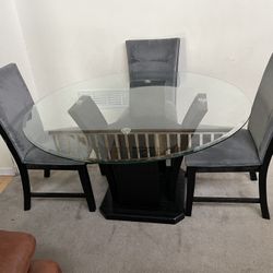 4pc Glass Top/Gray Upholstered Dining Set