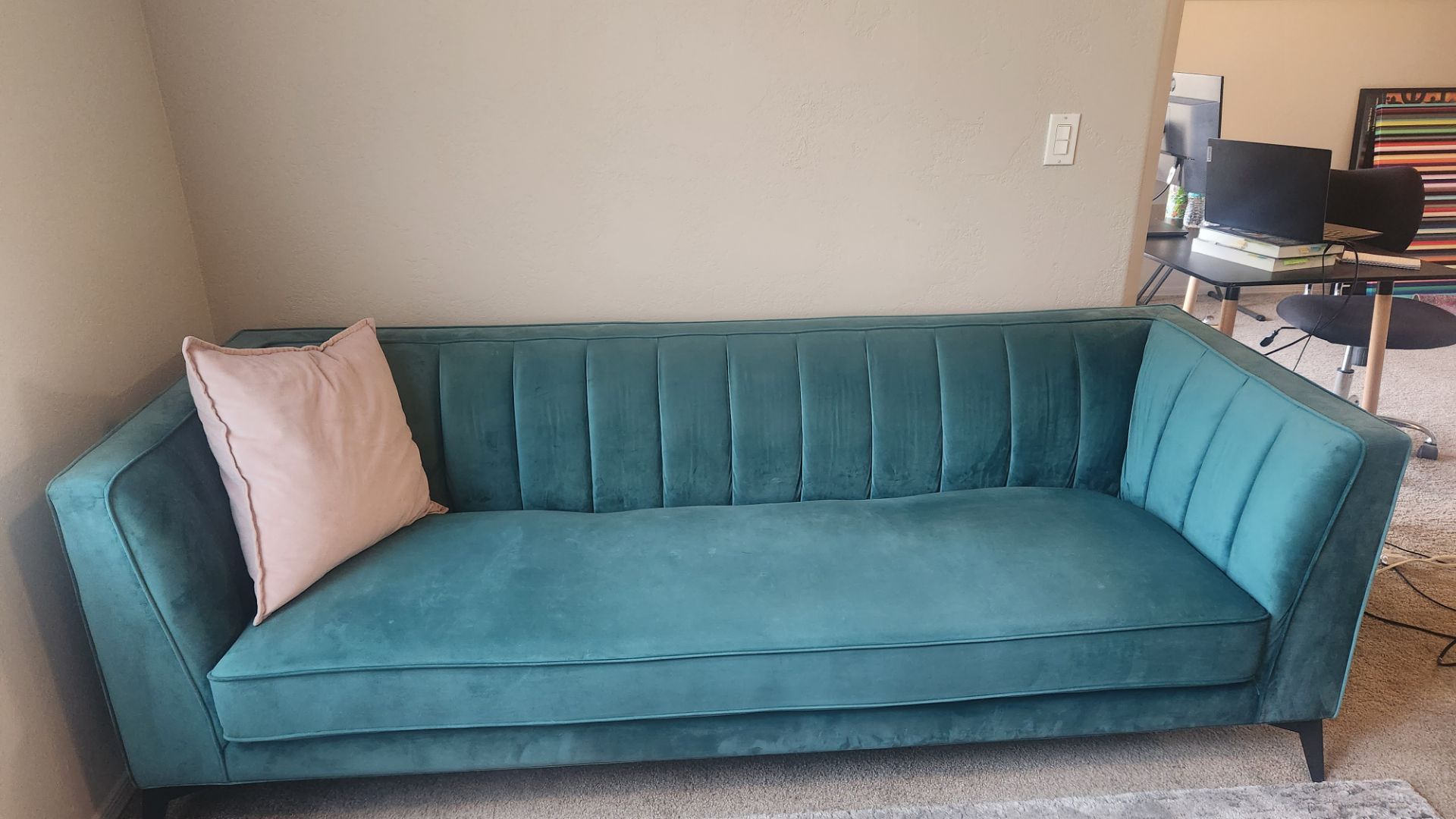 Emerald Green faux velvet couch and Loveseat
