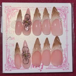 Handmade Press-On Nail Set with 3D Gems/Designs