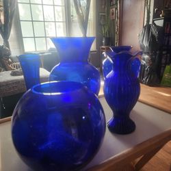 5 Blue Beautiful Vases