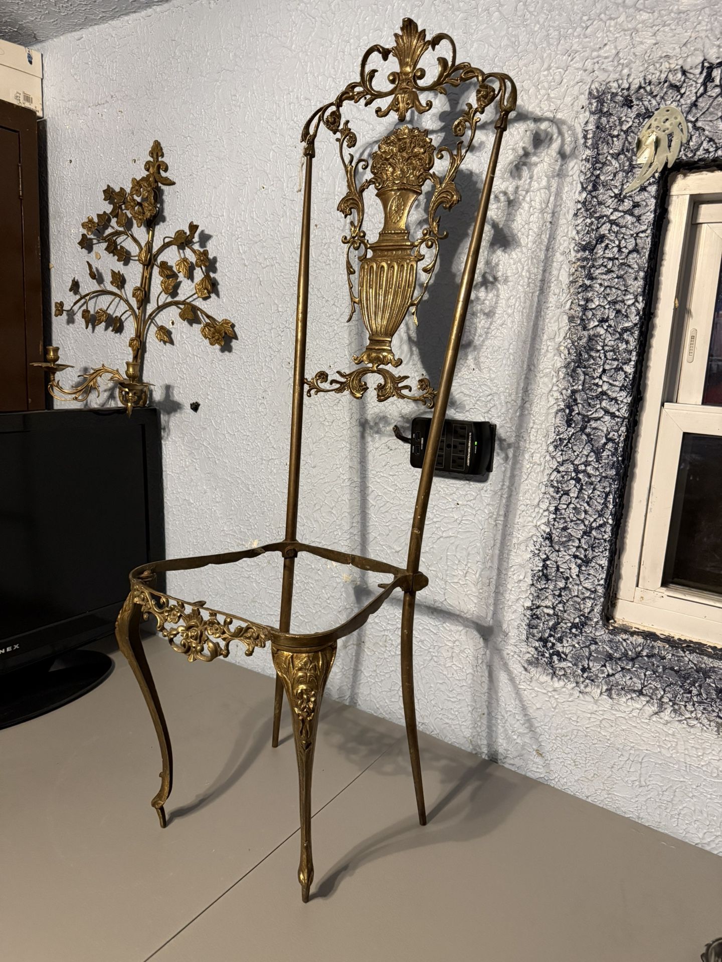 Victorian Hollywood Regency Brass Chair French Style Ornate Chair
