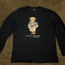 men's Polo Ralph Lauren Classic Fit Polo Bear long-sleeve T-shirt in blue cotton jersey