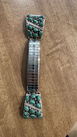 Vintage Navajo Sterling Silver Malachite Watch Band Tips Lightning Bolt Hallmark