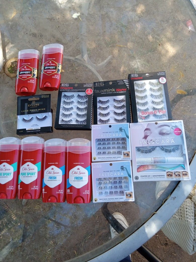Kiss Falscara Starter Kit +2 Multipack Lengthing Wisps/3 ARDELL Wispies &DEMI WISPIES/ EYELURE LONDON Faux Mink/ 6 Old Spice Men Deodorant 