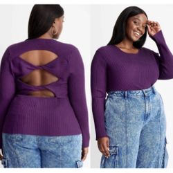 Future Collective twisted back crewneck pullover purple sweater Size 2X -NWOT