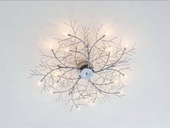 30” Branch Style Ceiling Light – Modern Chrome Flush Mount Flower Vine