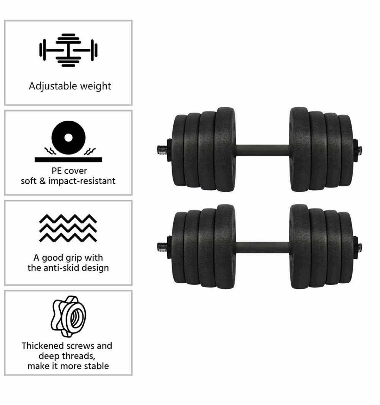 25kg/55lb Dumbbell Weight Set, Adjustable Dumbbells For Home Gym Black