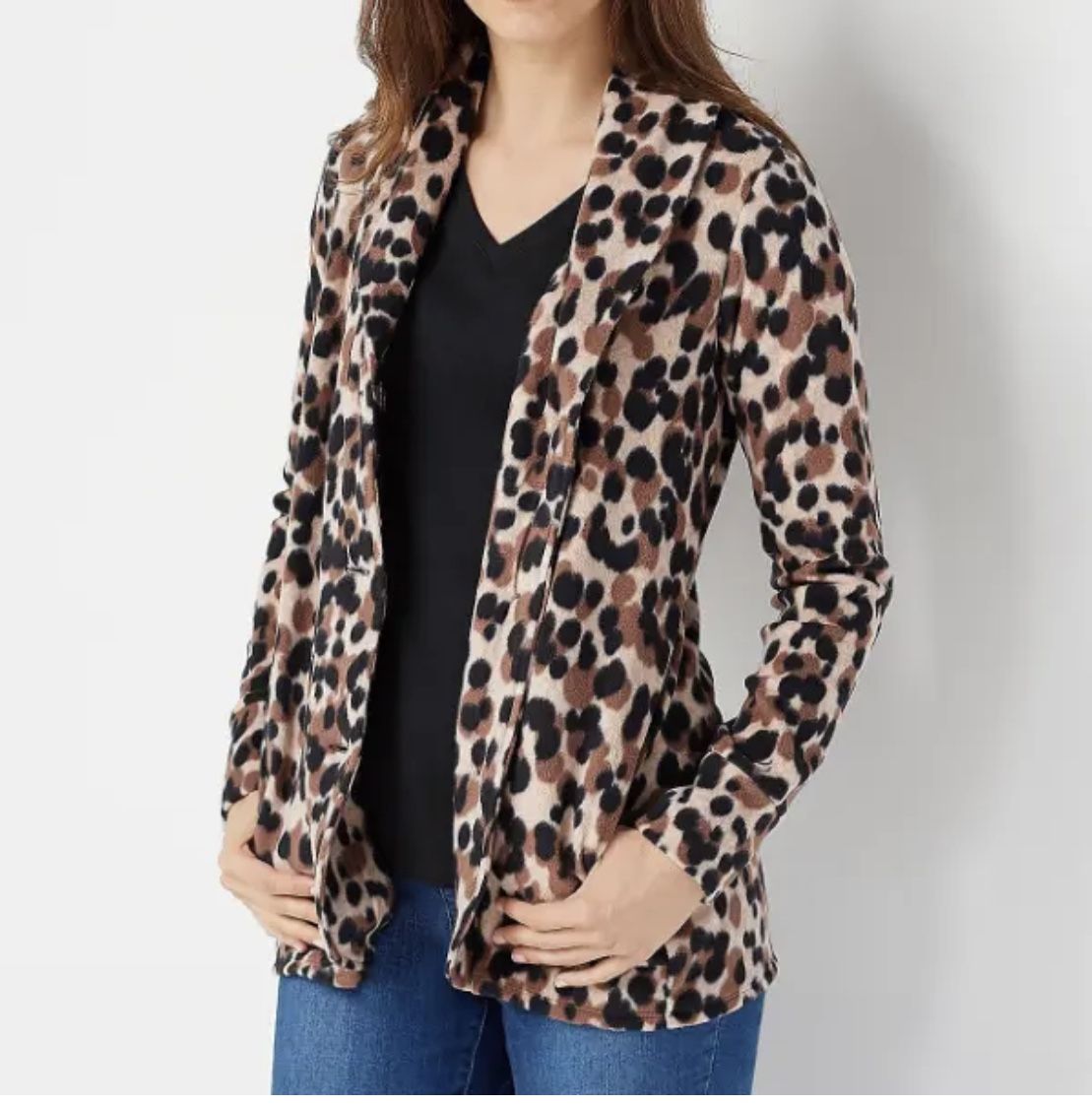 Cuddle Duds Stretch Fleece Front Button And Side Pockets Cardigan