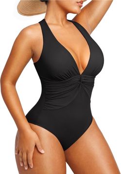 Shapellx Black Deep V-Neck One-Piece Swimsuit
