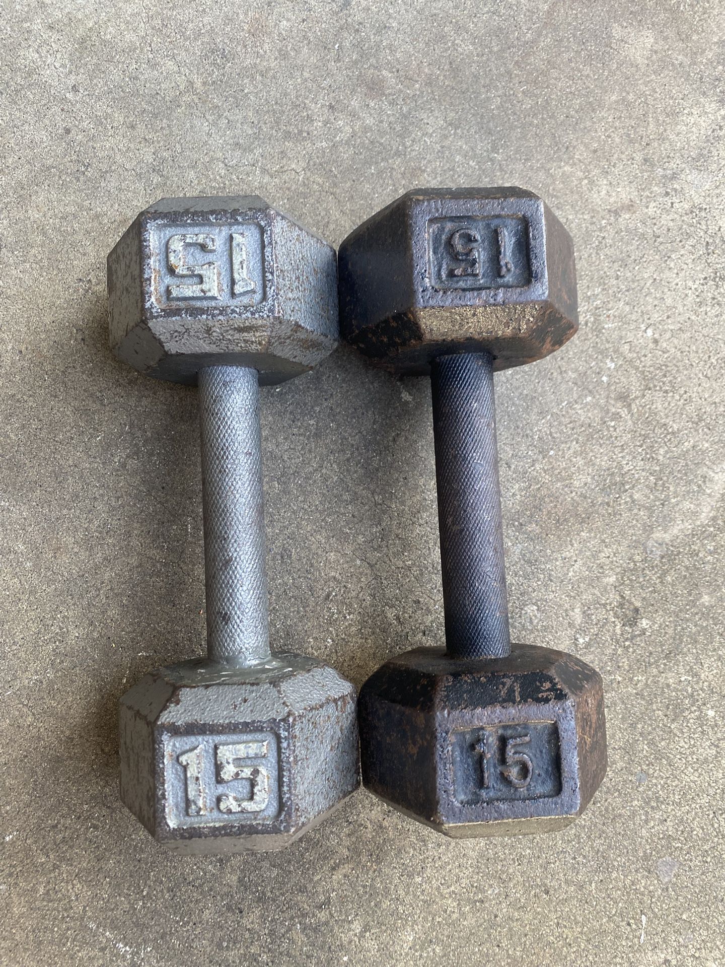 Pair Of 15 LB Hexagon Dumbbells