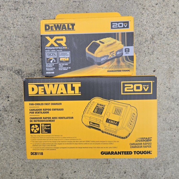 Dewalt 20v Battery 8.0 Ah XR Powerpack And Fast Charger Brand New 