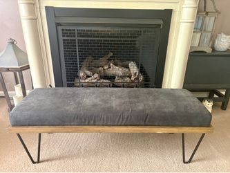 Like New: Chad Dark Gray Upholstered Bench with Hairpin Legs