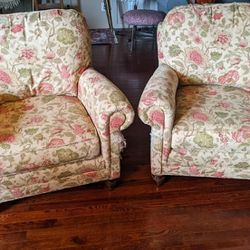 Pair Of Floral Accent Chairs,  Miles Talbott Brand