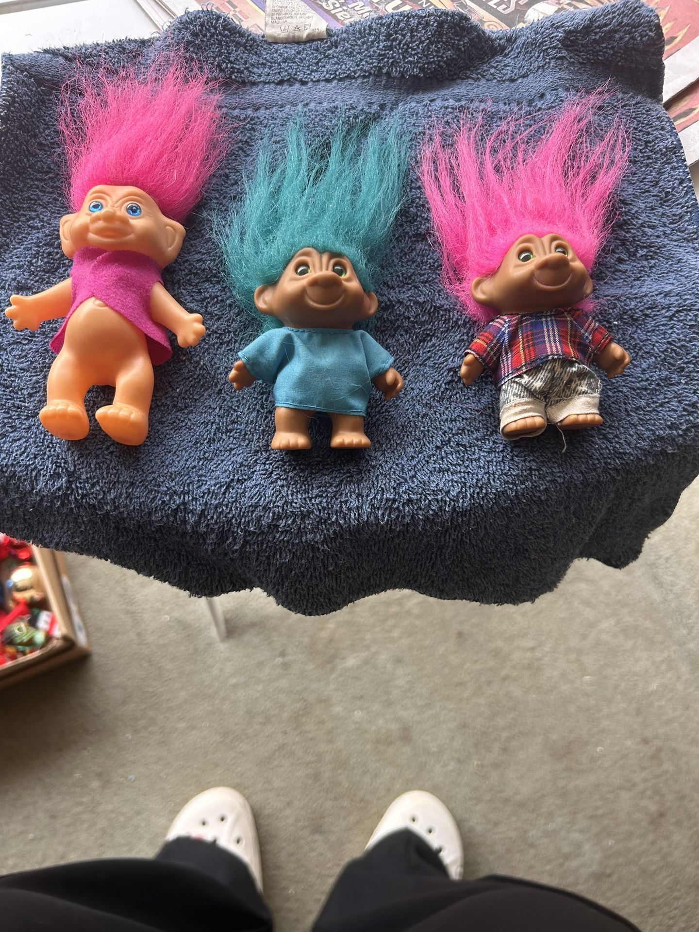 Lot of 2 Vtg Unmarked Troll Dolls - Pink Hair Pink Diaper Blue Hair